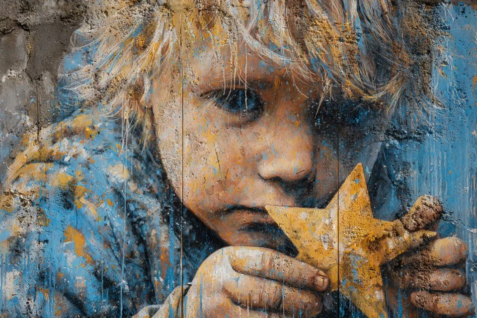 Chalk Pastel Mural on Weathered Wall