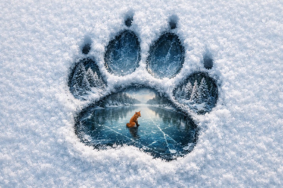Surreal Animal Pawprint Worlds in Snow