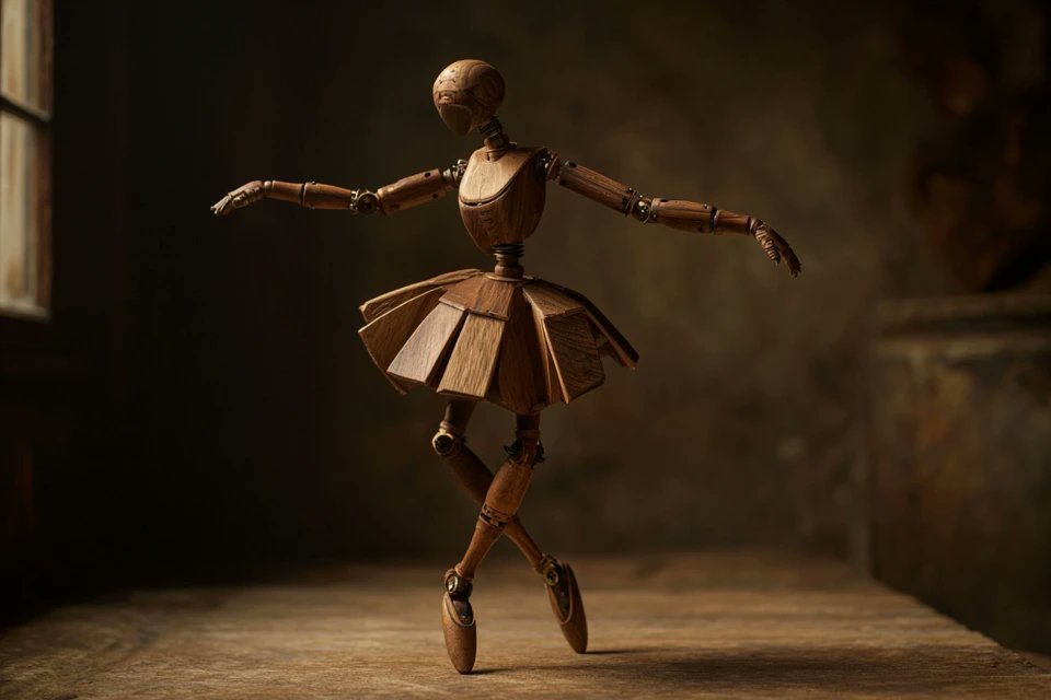 Hand-Carved Wooden Automaton in Antique Studio