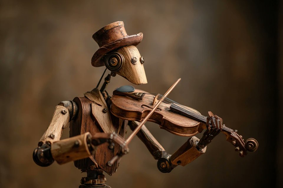 Hand-Carved Wooden Automaton in Antique Studio