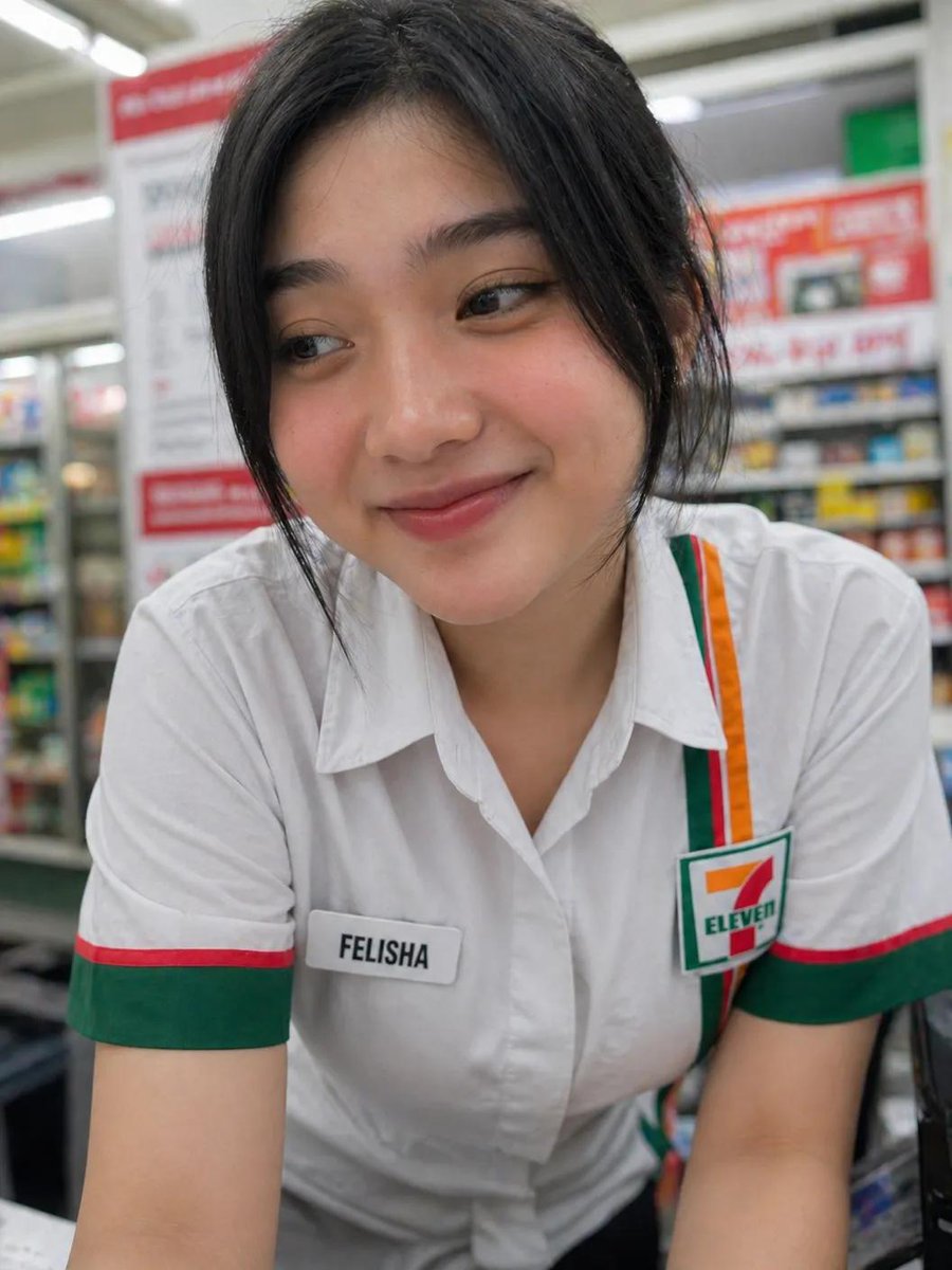 Photorealistic Candid Shot of a Convenience Store Cashier