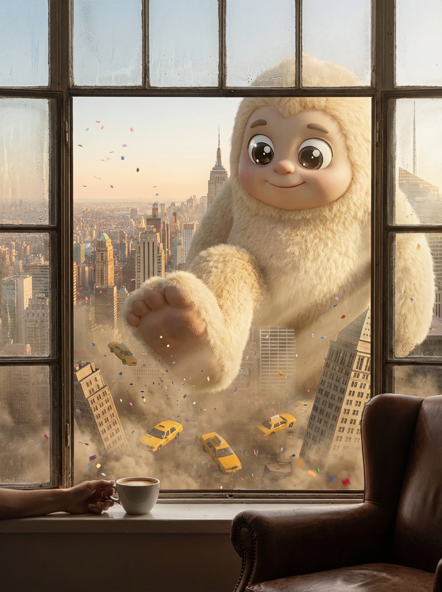 Cinematic View of a Cute Giant in Your City