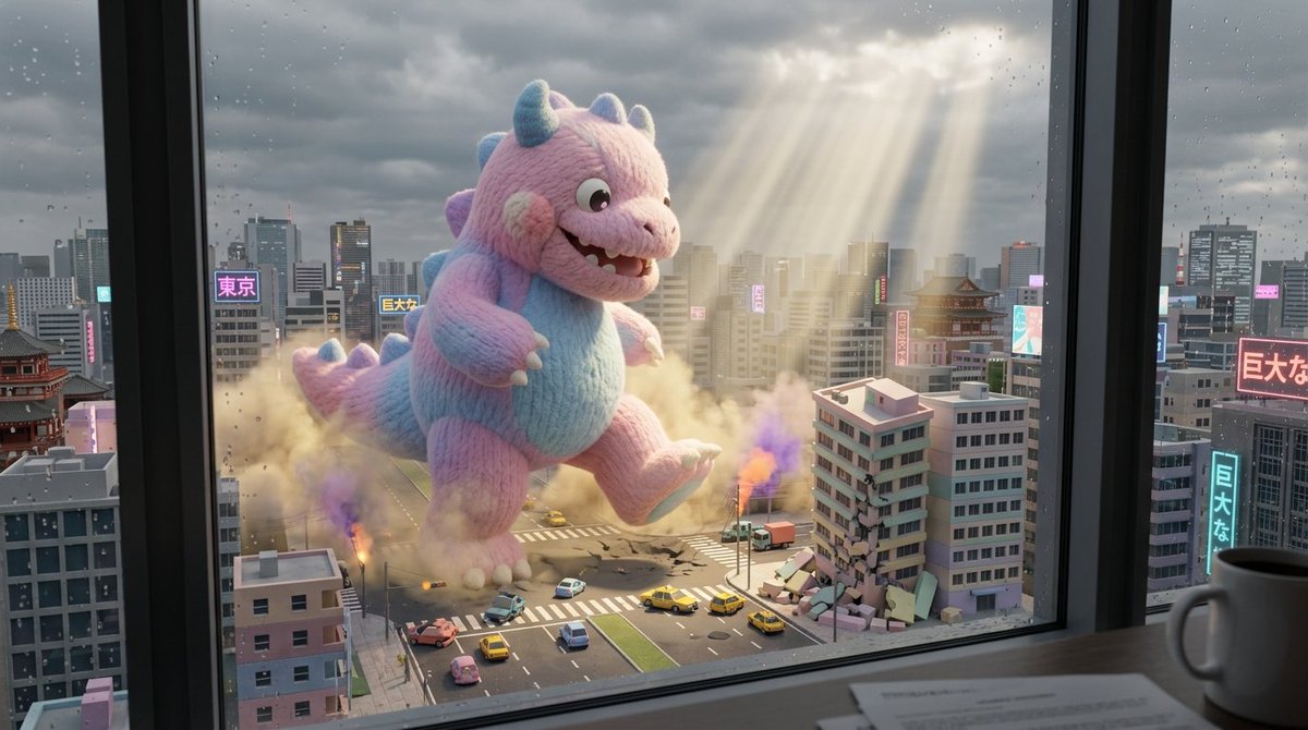 Cinematic View of a Cute Giant in Your City