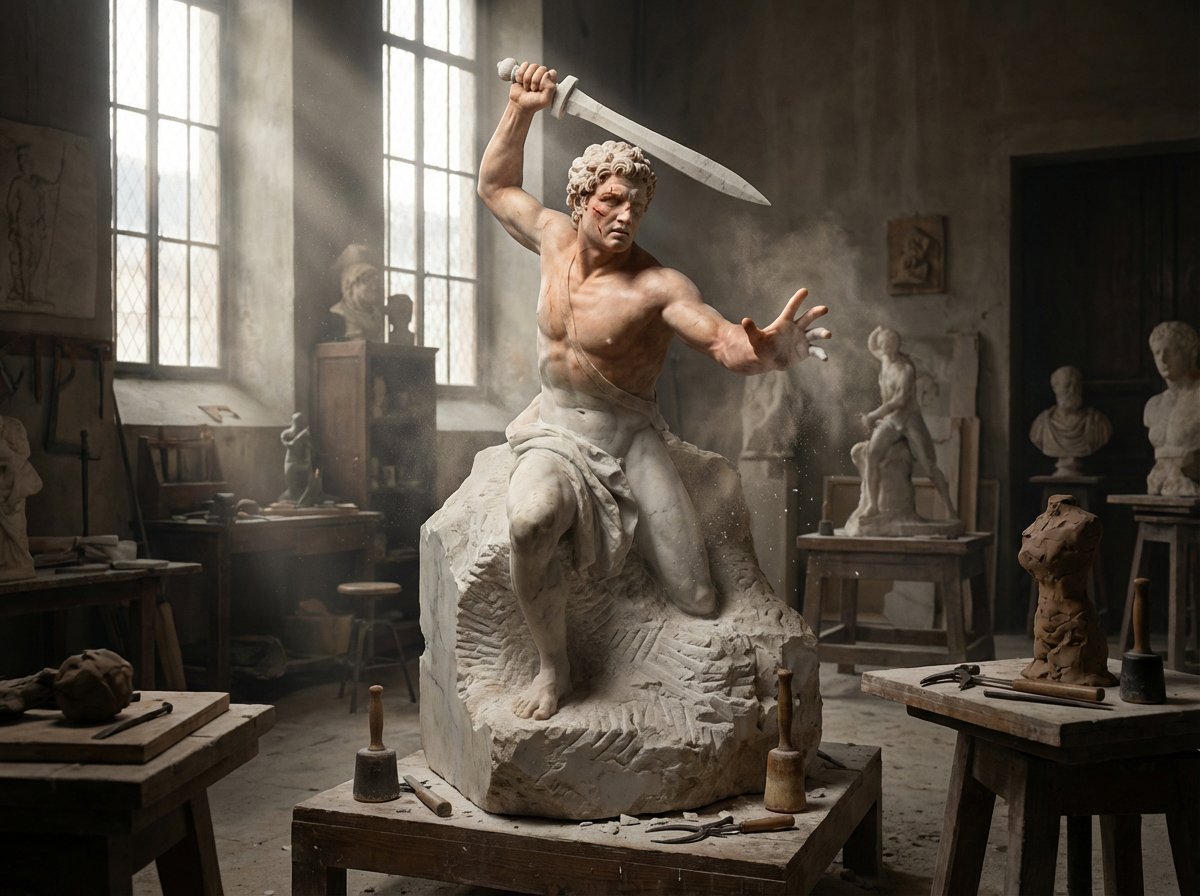 Sculpture Awakening in Renaissance Workshop