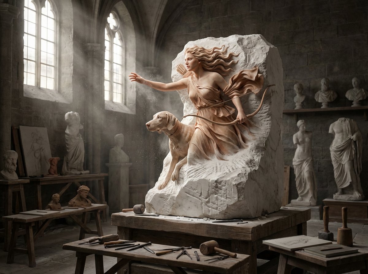 Sculpture Awakening in Renaissance Workshop