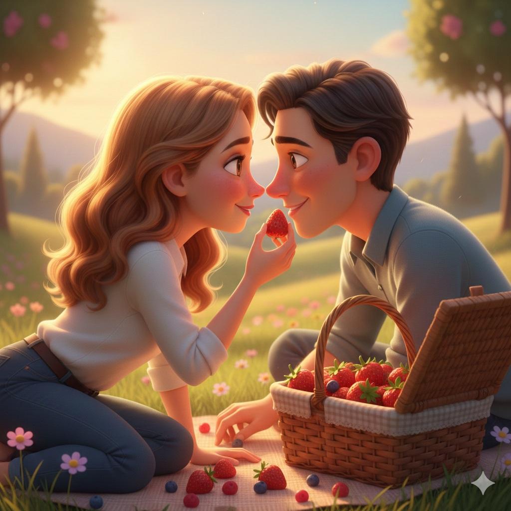 Pixar/Disney 3D Portrait of Couple Picnicking