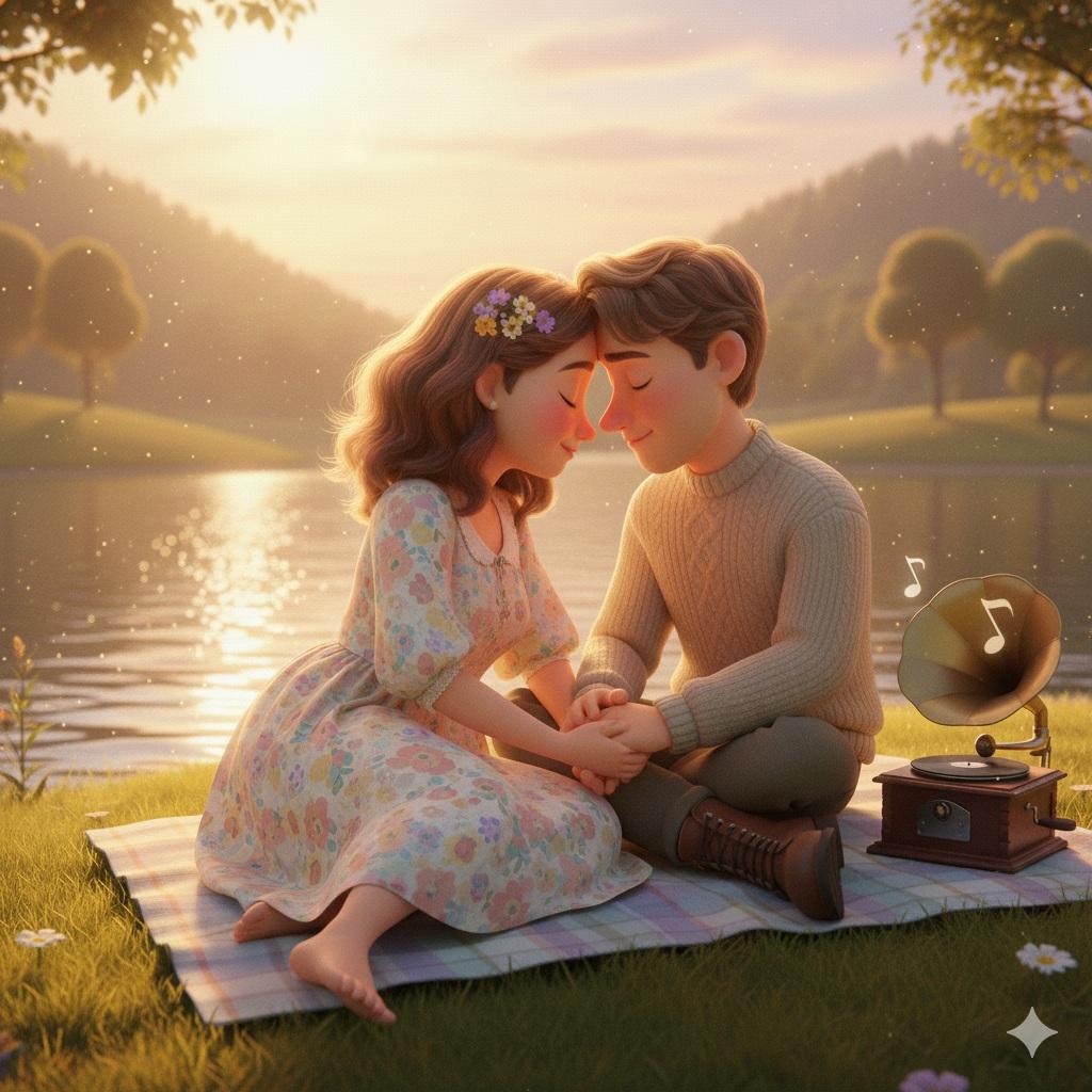 Pixar/Disney 3D Portrait of Couple Picnicking