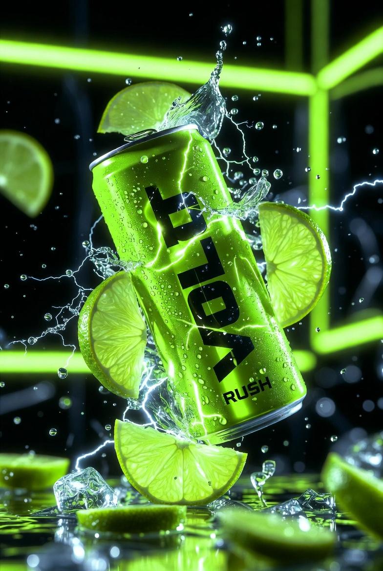 Ultra-cinematic Neon Energy Drink Product Photography