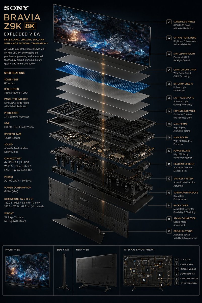 Ultra-Realistic 3d Exploded View of a Sony Bravia 8k
