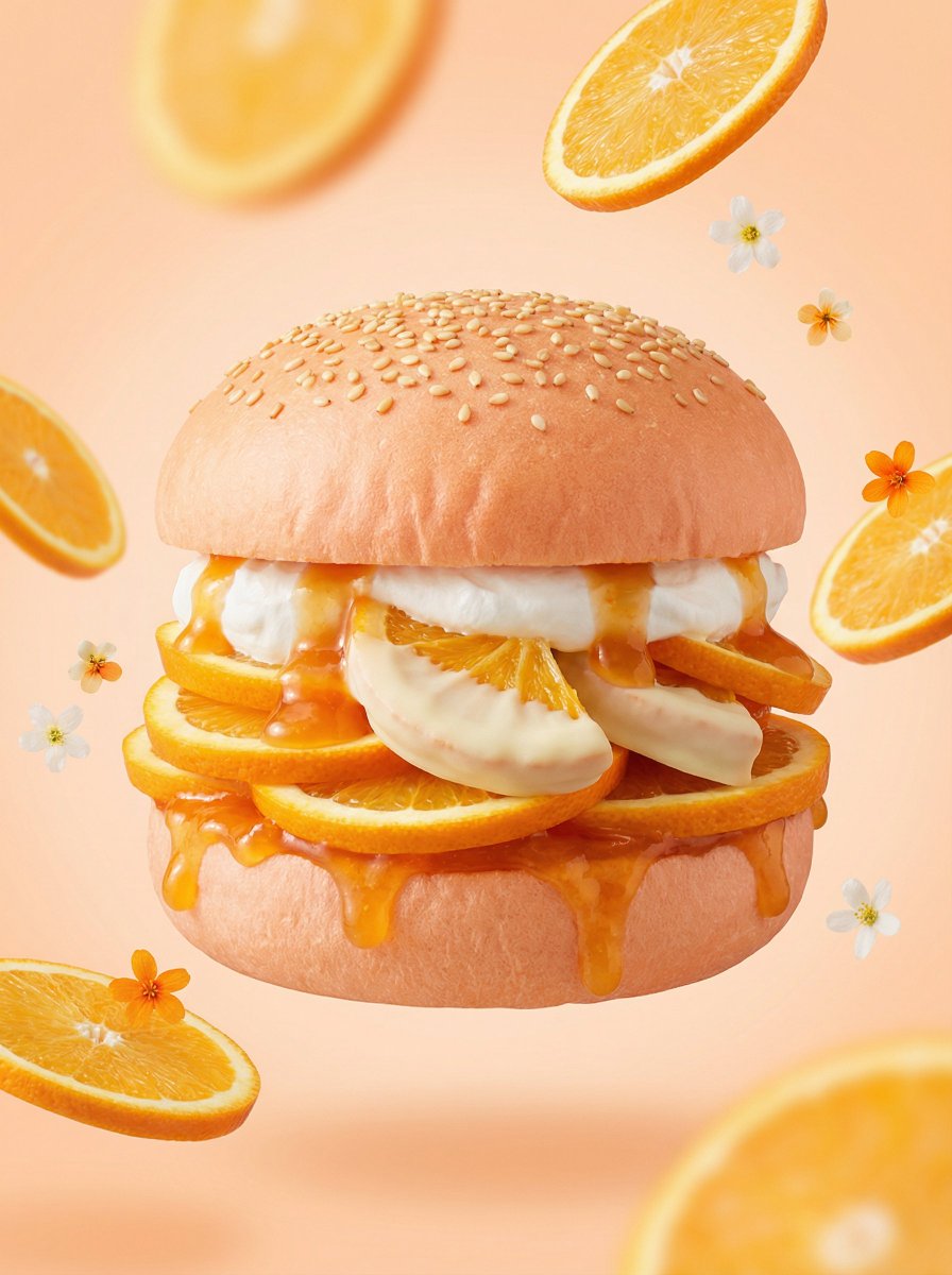 Hyper-realistic Fruit Dessert Burger with Pastel Colors