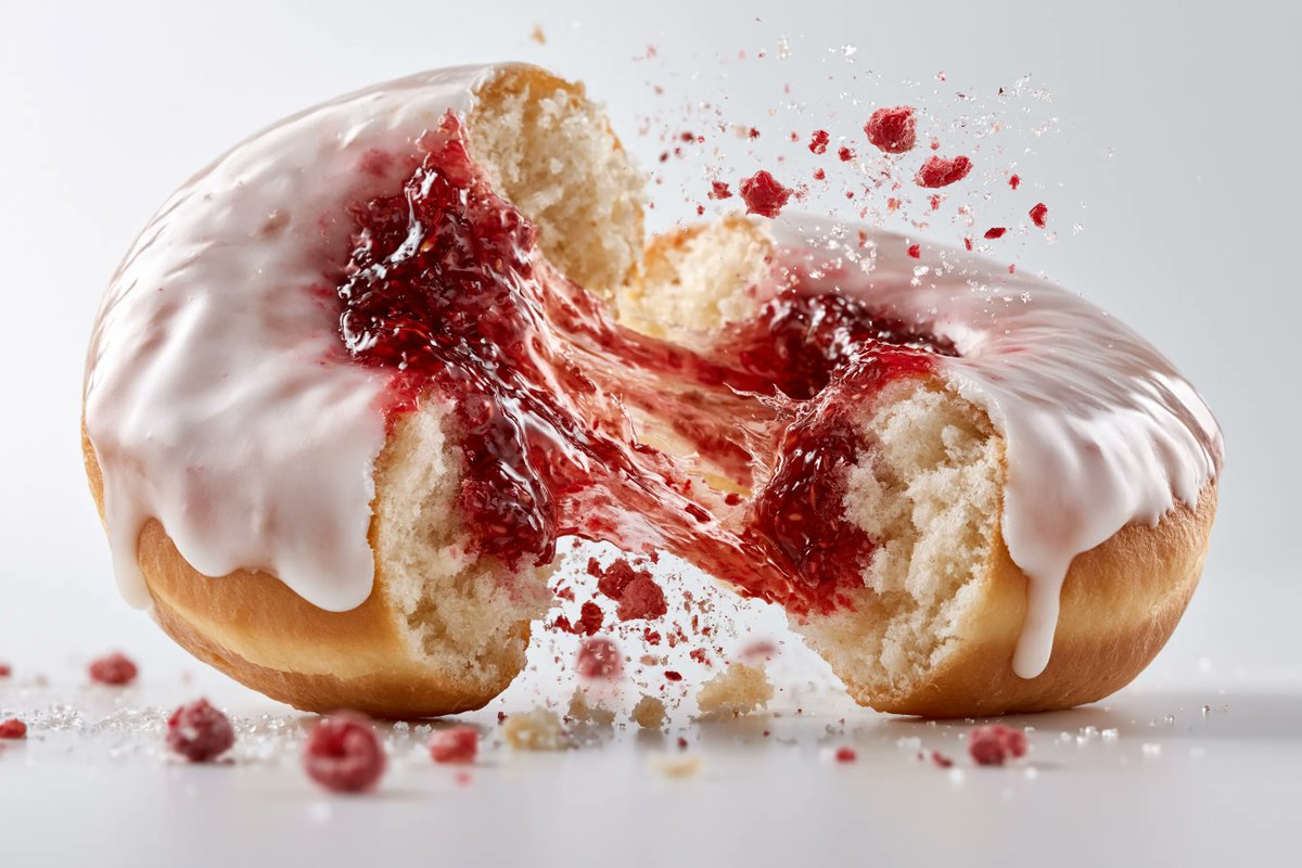 Exploding Food Item With Filling, Broken Into Two Pieces With