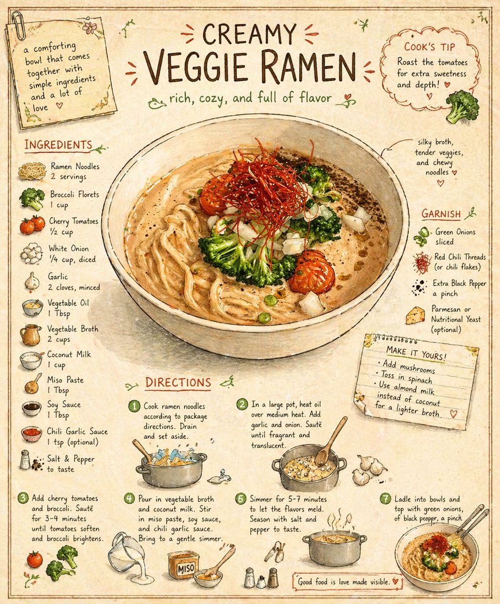 Vintage Hand-Drawn Recipe Page Illustration