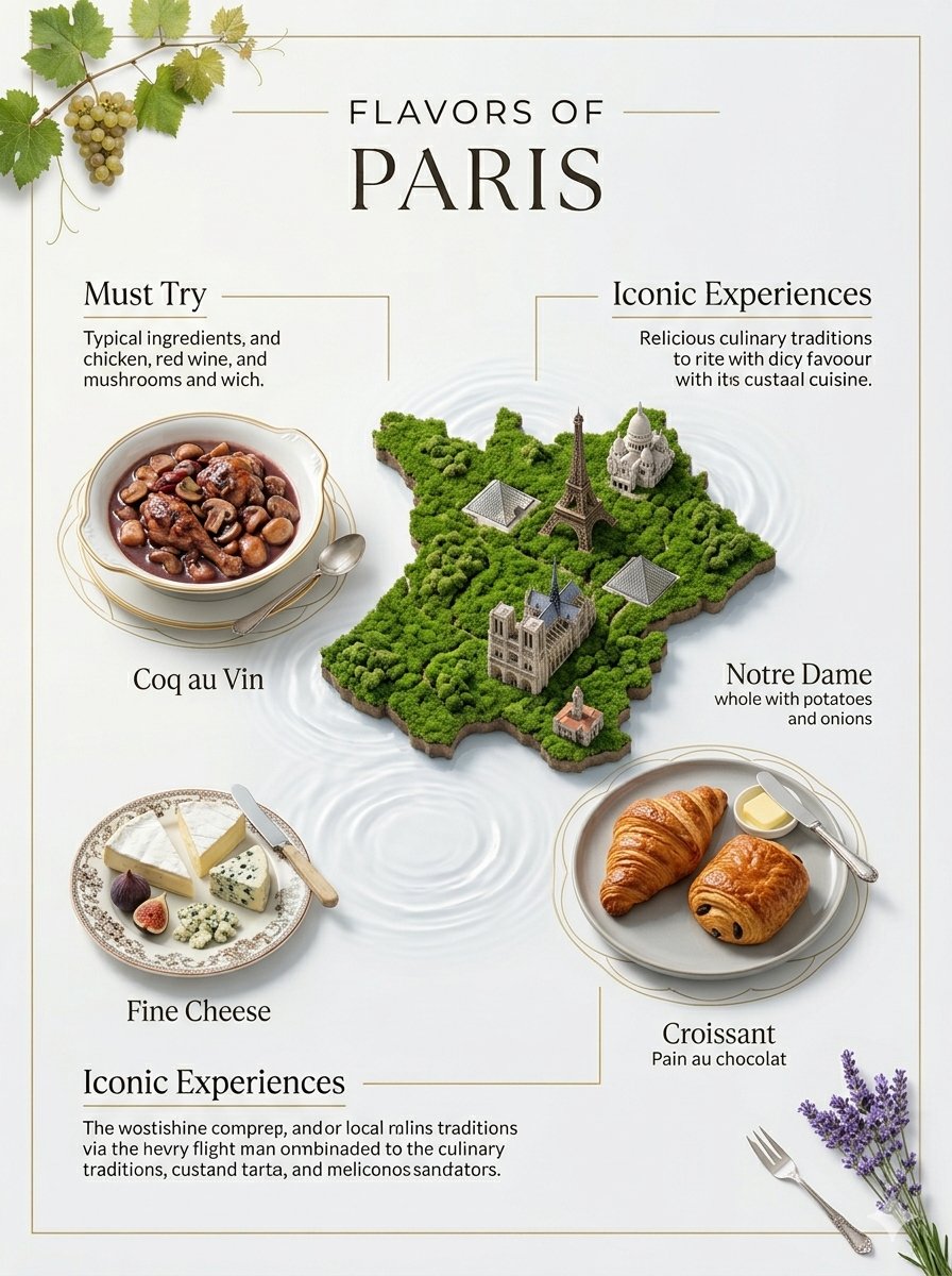 a High-Angle Clean-Minimalist Culinary Infographic Titled Flavors