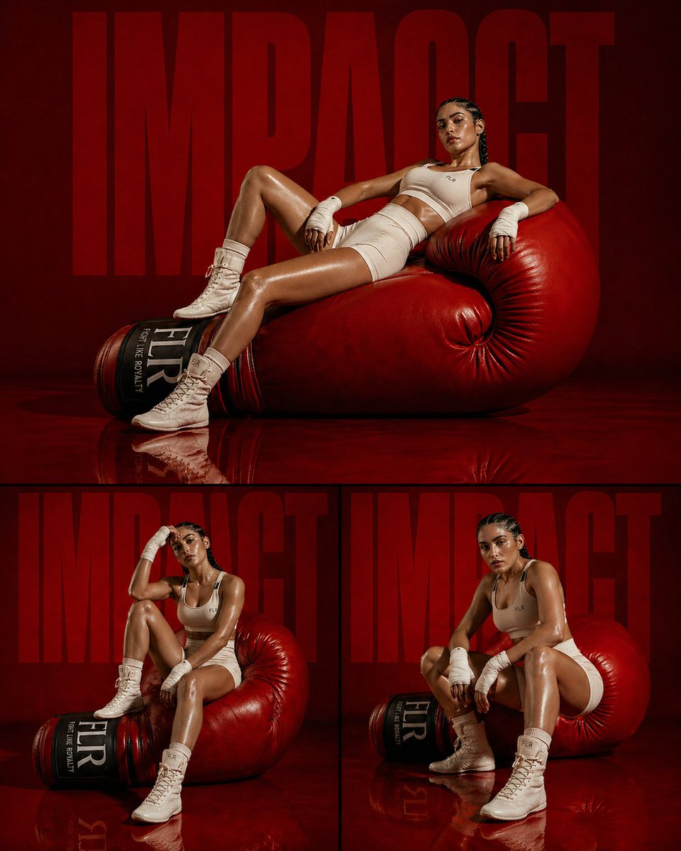 High-fashion Athletic Triptych with Boxer on Giant Glove