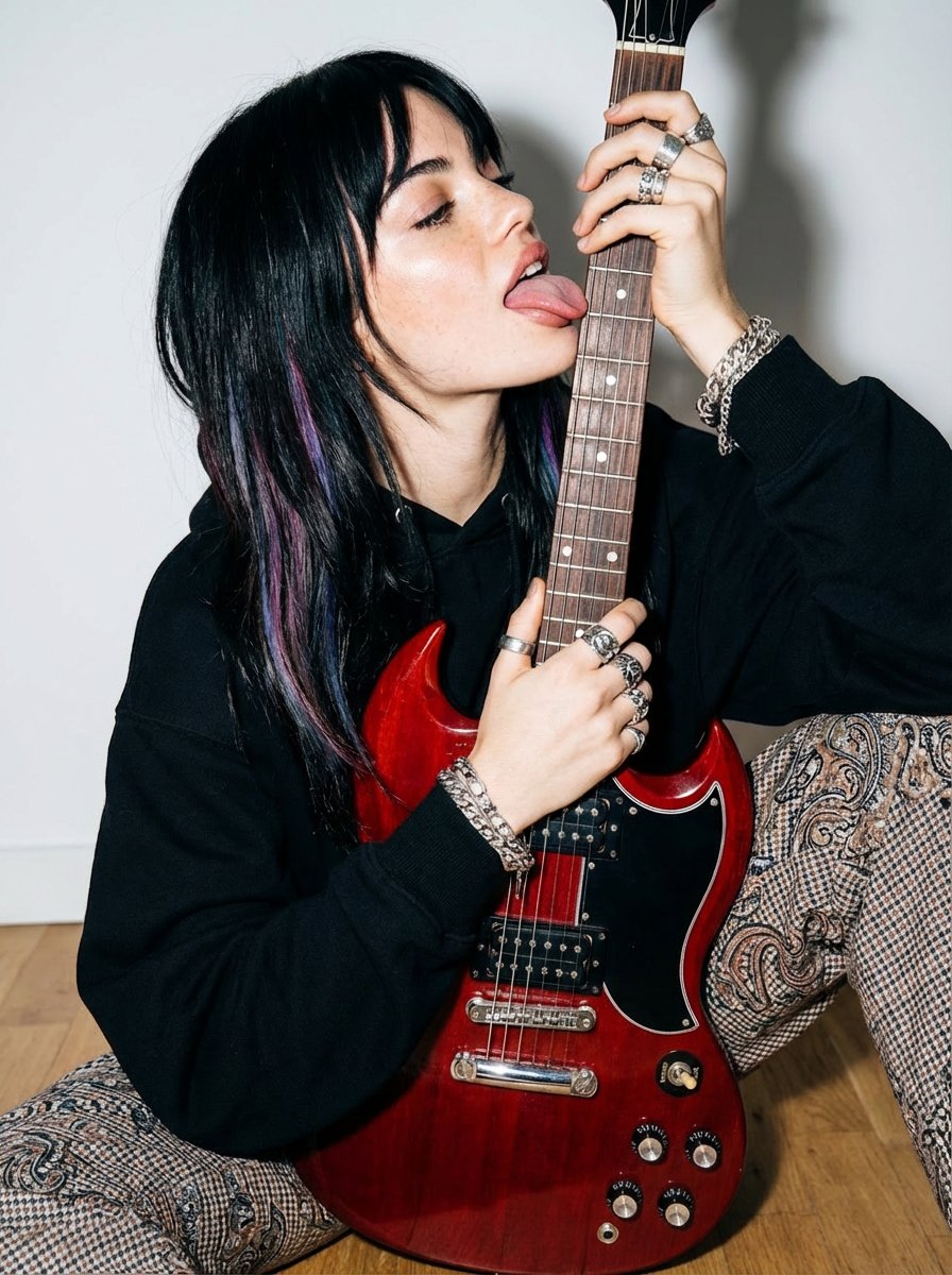 Cinematic fashion photo of a woman in a grassy field