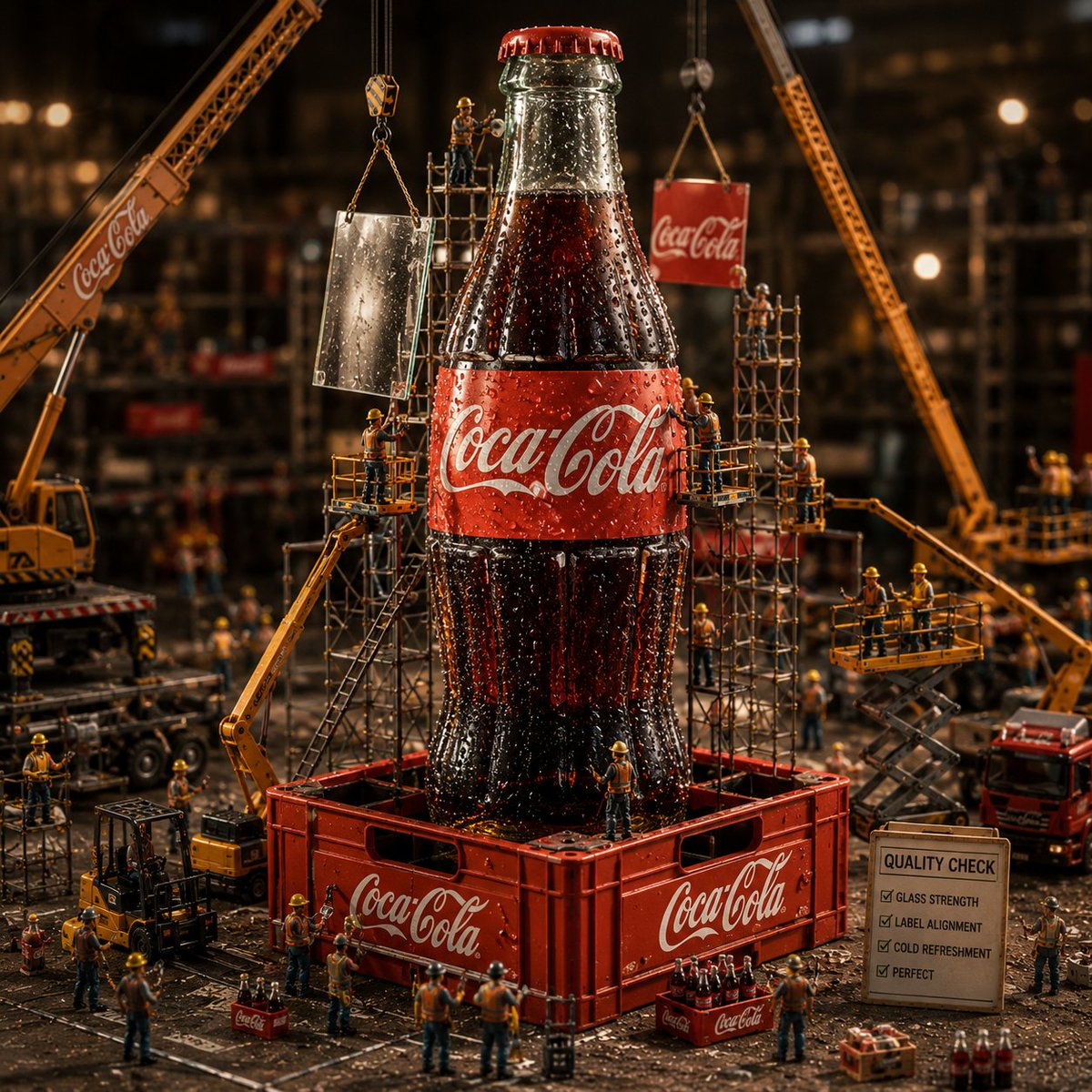Surreal, Hyper-Realistic Macro Scene Featuring Miniature Construction Workers Assembling A