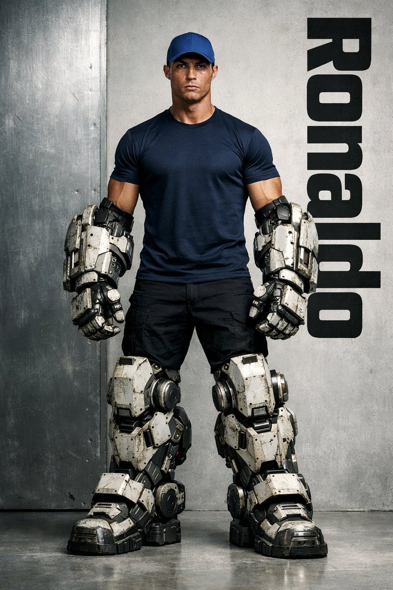 Cinematic Portrait of Ronaldo in Futuristic Exoskeleton Armor
