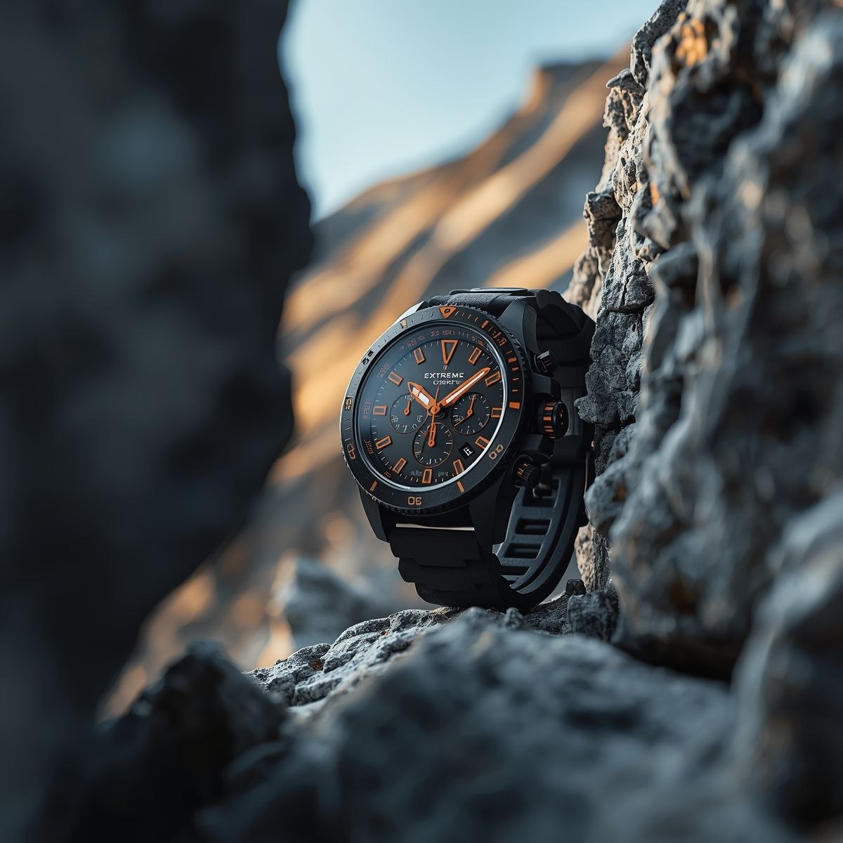 Luxury Watch Product Shot with Natural Rock Framing