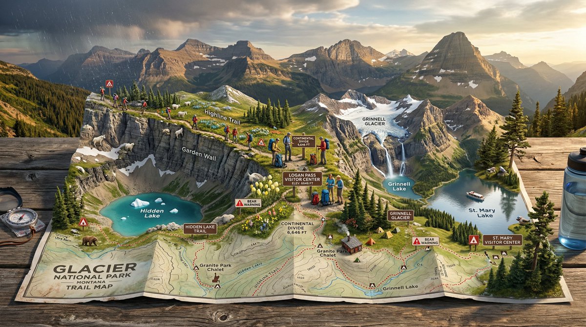 National Park Trail Map with Miniature Ecosystem