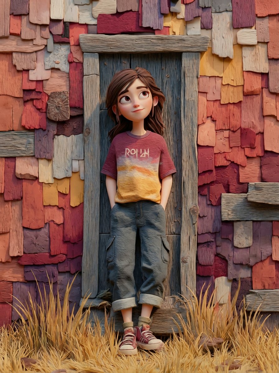 Stylized 3D Animated Girl with Colorful Attire