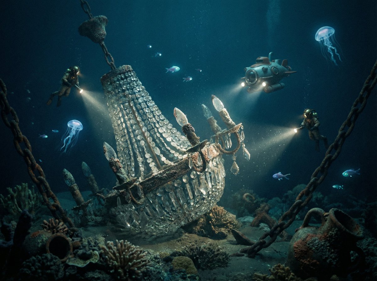 Sunken Artifact Exploration with Bioluminescent Creatures