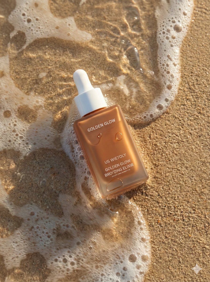 Ultra-realistic Summer Skincare Bronzing Drop Bottle Photography