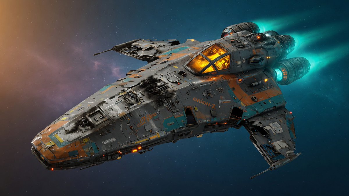 Detailed futuristic starship in deep space