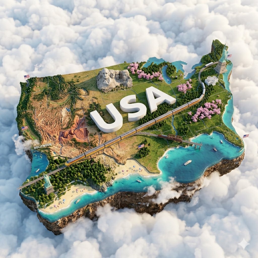 Floating Miniature Japan Island Poster with Landmarks