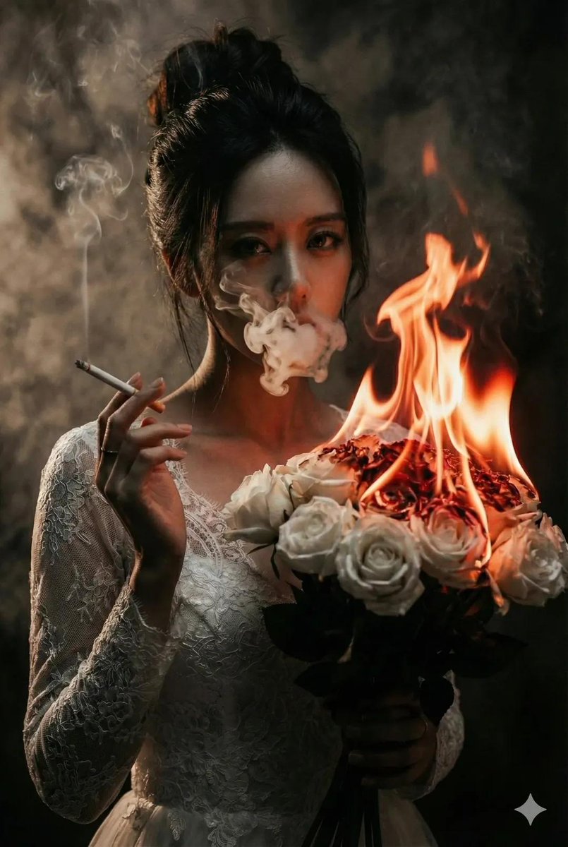 Cinematic Dark-Romantic Bride with Fiery White Roses