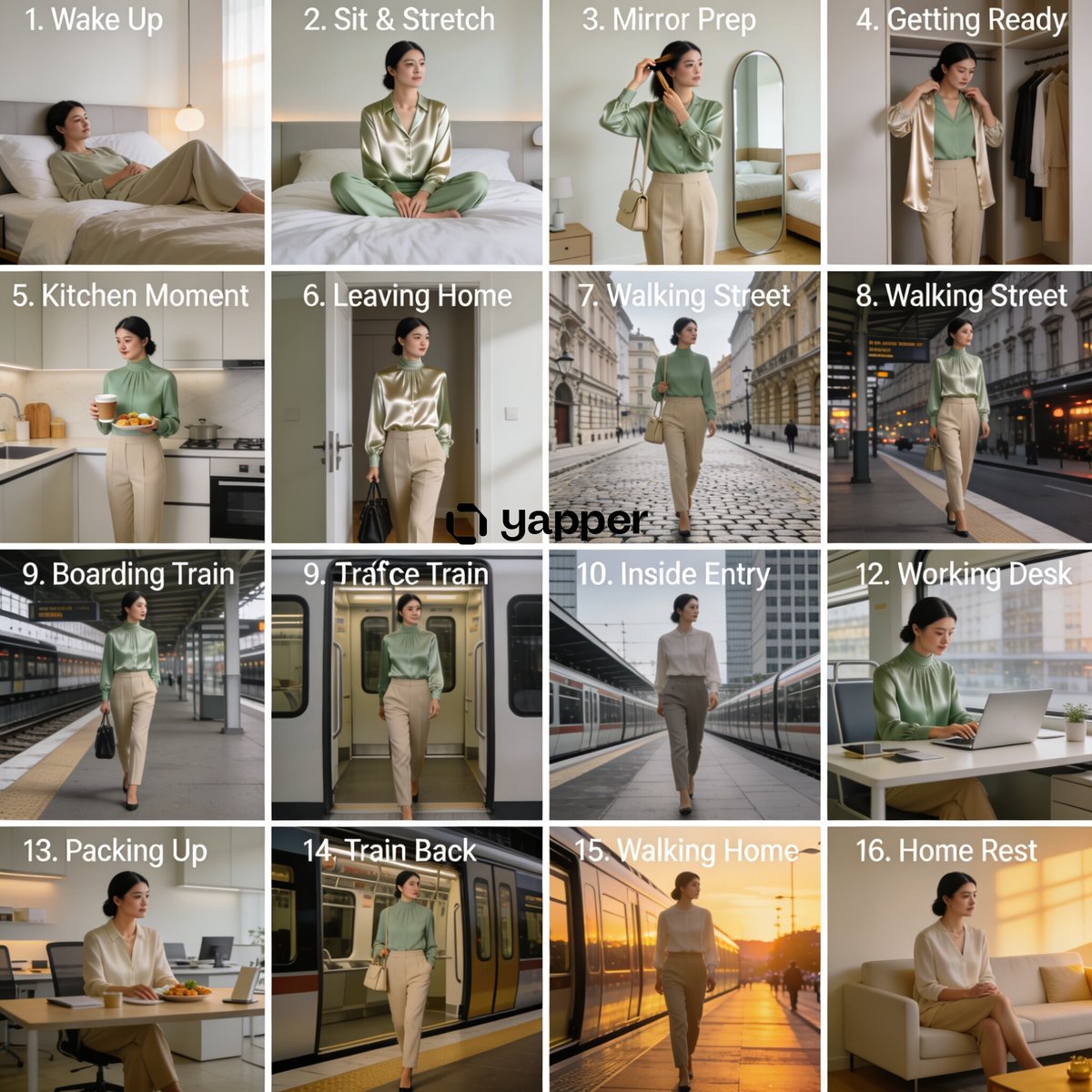 16-Panel Daily Routine Storyboard of a Woman's Day