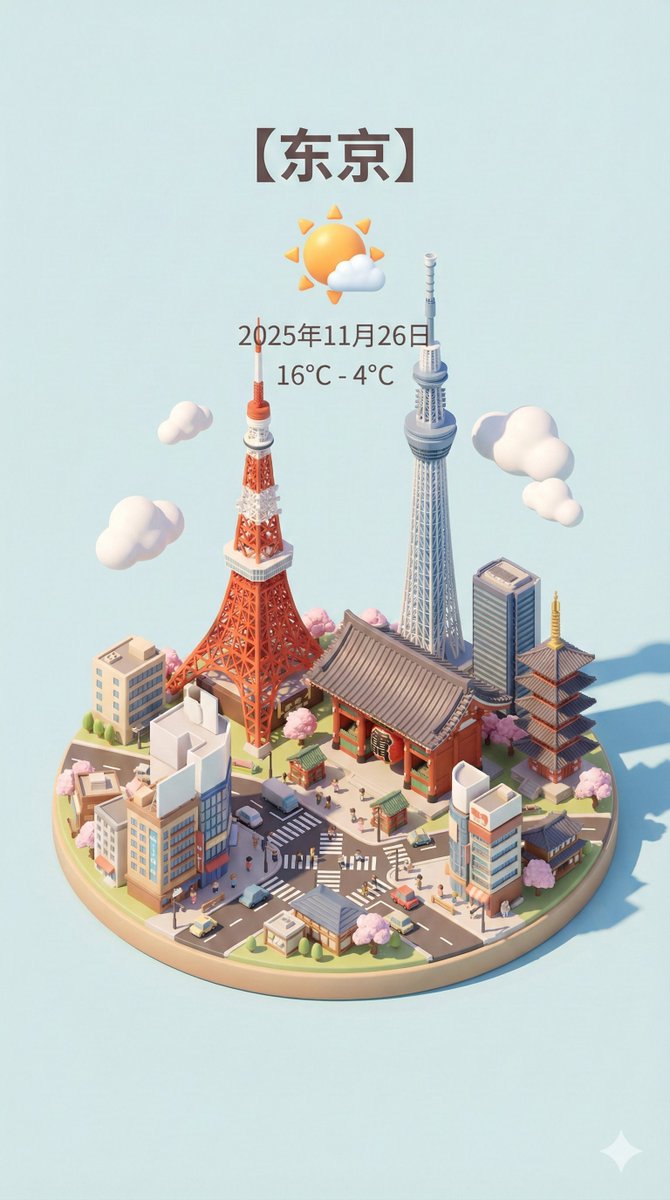 Isometric 3D Cartoon City Weather Card