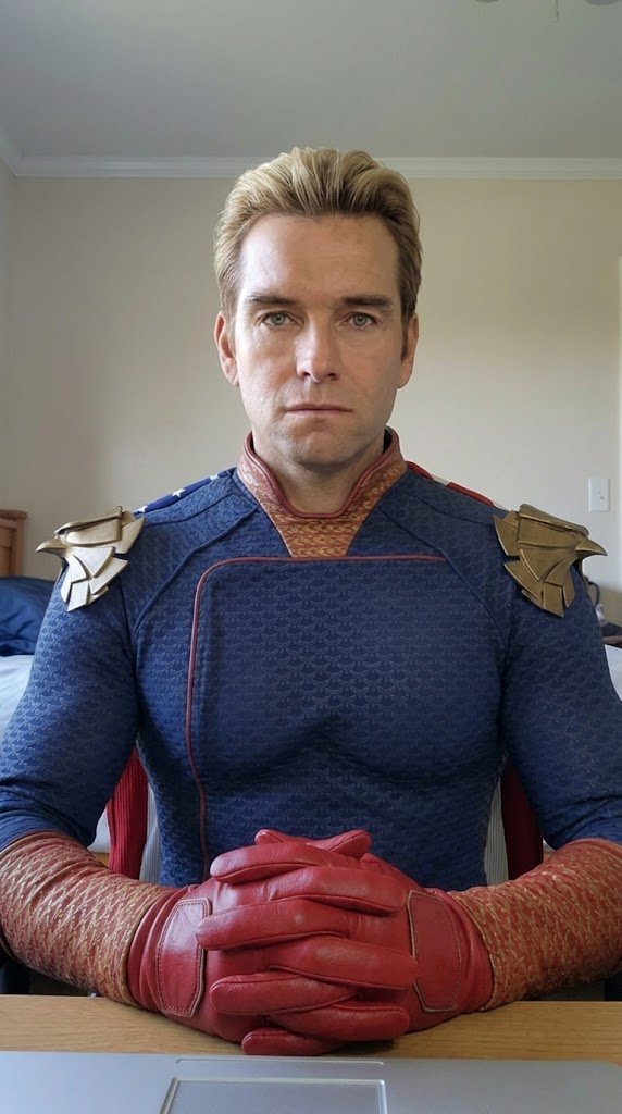 Homelander Face-Swap in a Realistic Bedroom Selfie