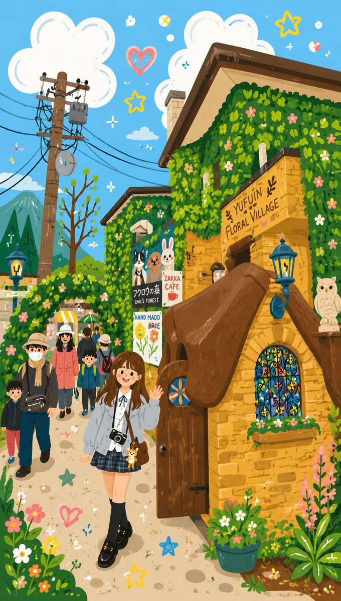 Whimsical Folk Flat Illustration with Doodle Elements