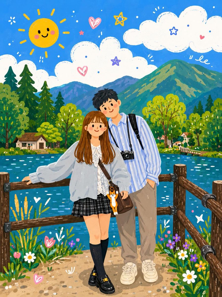 Whimsical Folk Flat Illustration with Doodle Elements
