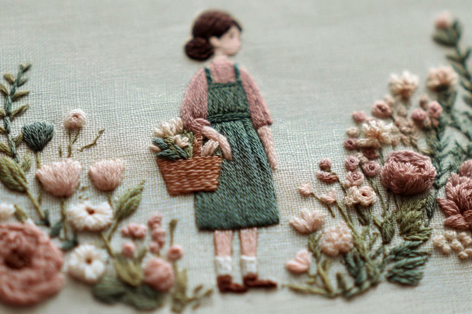 Cozy Cottagecore Embroidery Hoop Art Flatlay