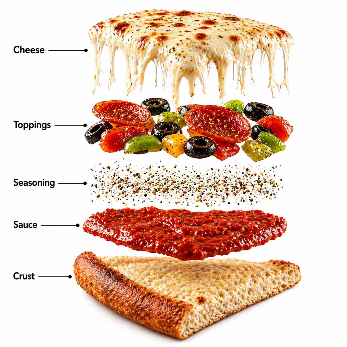 Exploded Infographic of a Gourmet Pizza Slice
