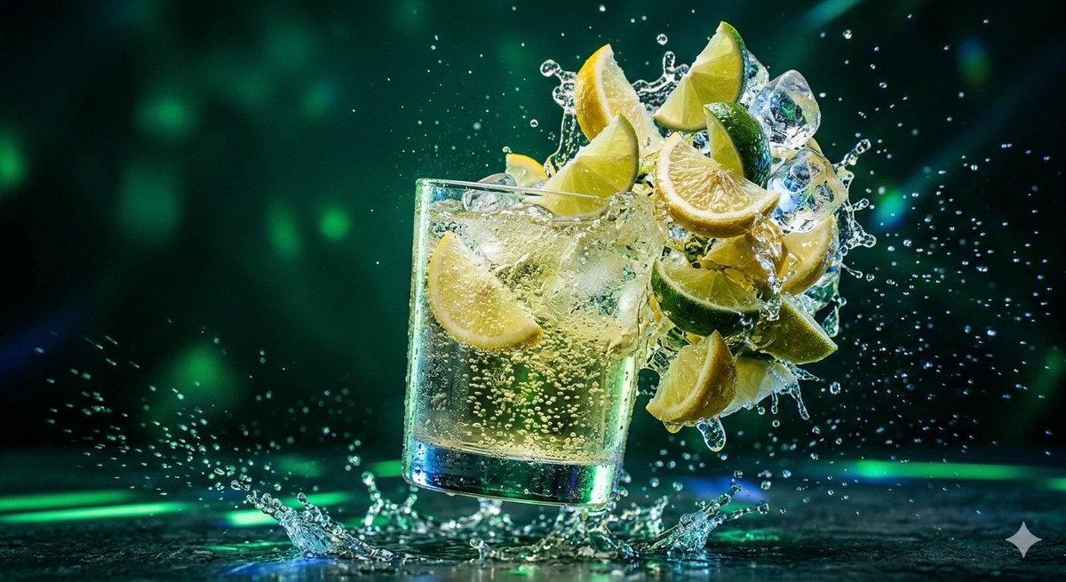 Floating Transparent Tumbler with Icy Lemon-Lime Soda