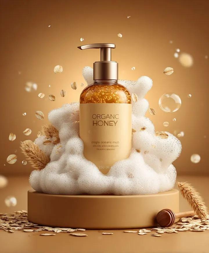 Elegant Green Tea Skincare Bottle with Foamy Details