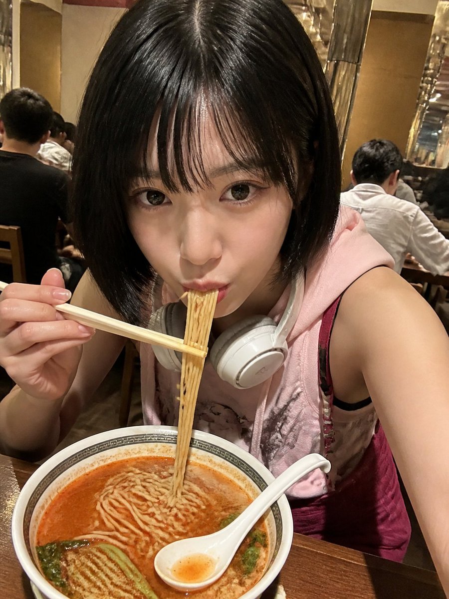 Candid Ramen Selfie with Short Black Bob