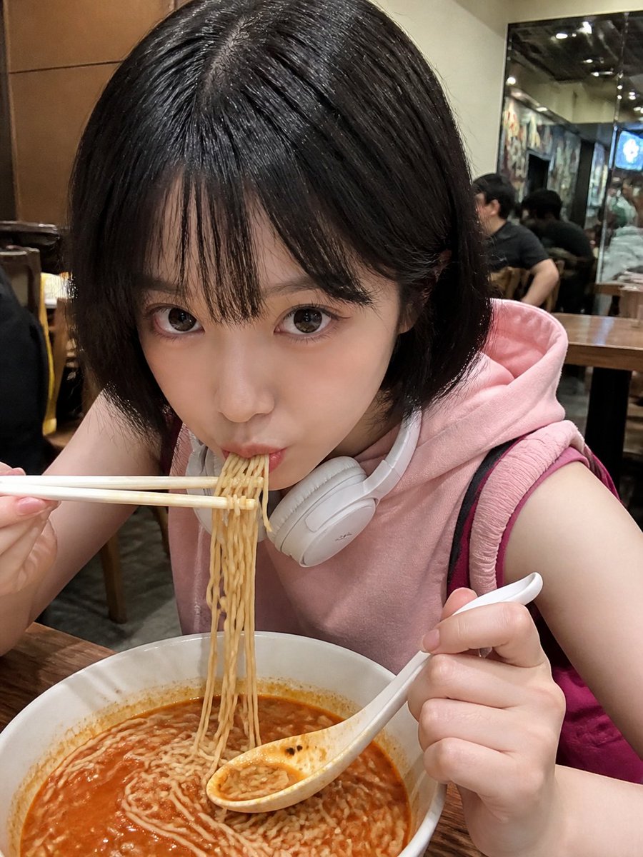 Candid Ramen Selfie with Short Black Bob